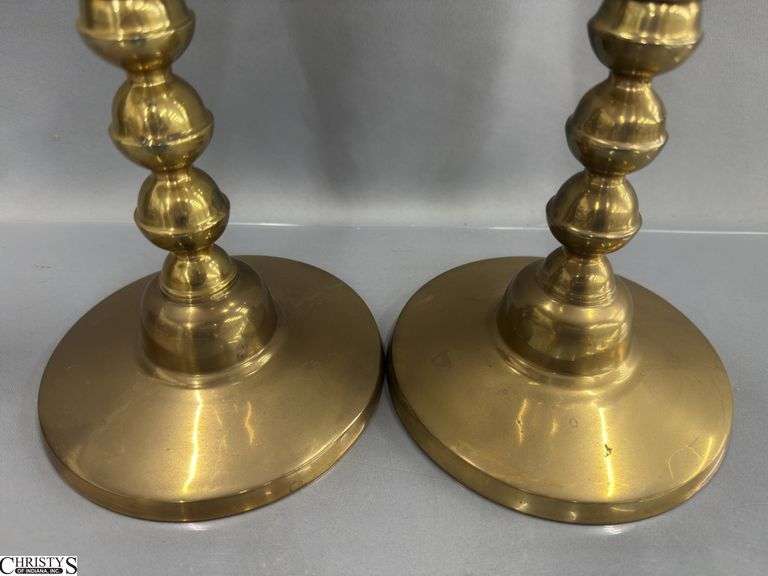2 Brass Candle Sticks 6" Round Base, 16" Tall