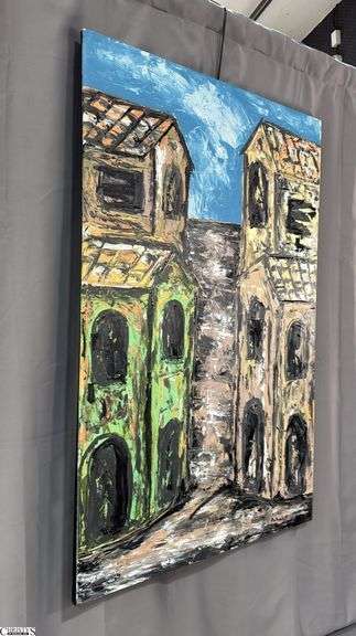 Antonio Garcia Village Streets #1, Acrylic Painting On Canvas 35x56"