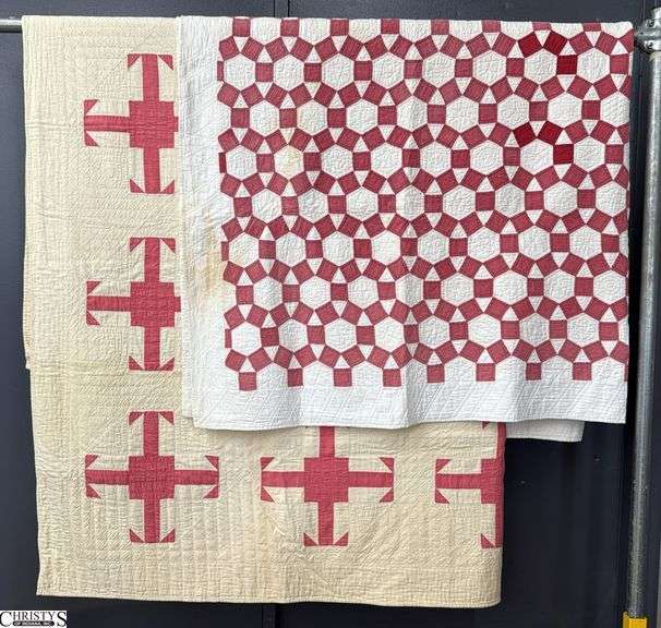 Red and Dark Pink Quilts, Some Wear 76x80" Largest image