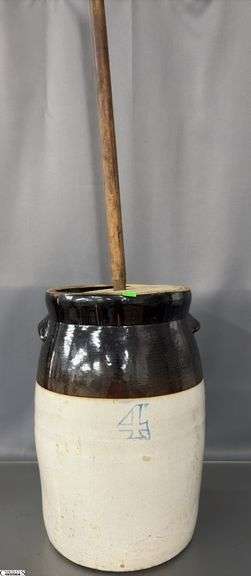 #4 Crock Butter Churn - 43" T - lid will not come off image