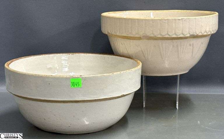 2 Crock Stoneware Mixing Bowls - 11" x 5" of largest image