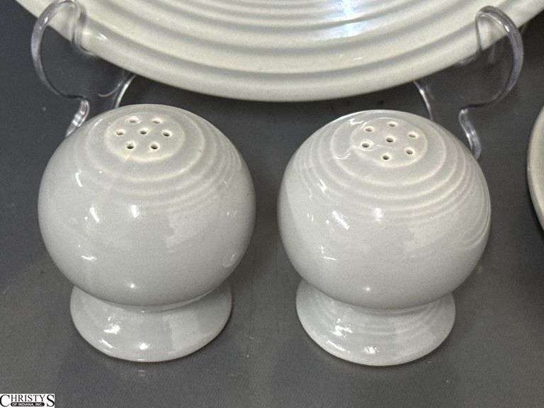 10pcs Fiesta Gray Dishes - Charger Platter, Plates, Bowls, Salt and Pepper - 12" of largest