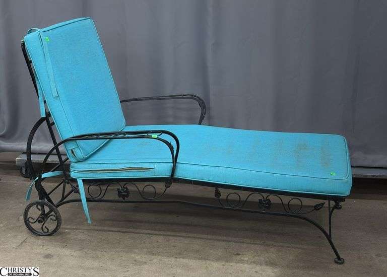 Salterini Woodard Wrought Iron Patio Lounger - 30" x 57" - 15" seat, as sits - some wear to cushions image