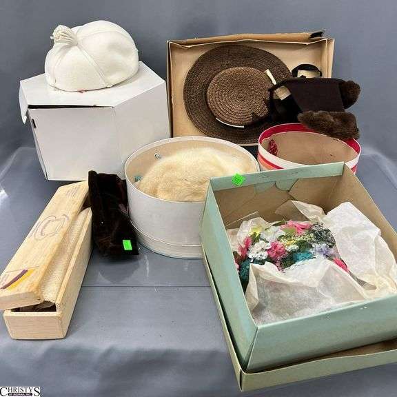 Vintage Hats and Hat Boxes, Some Wear To All image