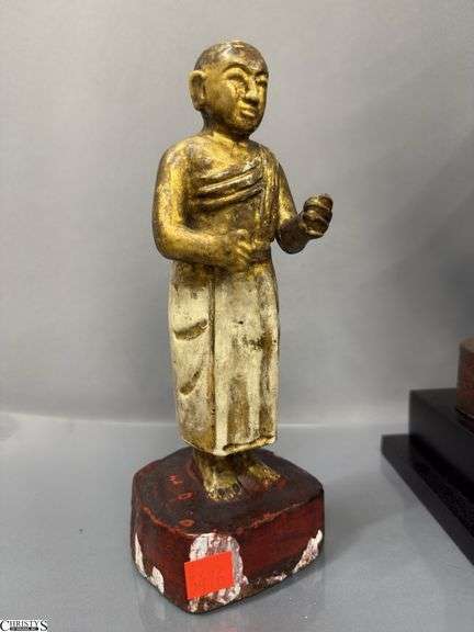 6 Southeast Asian Gilt Wood Buddhas Some Wear Tallest 17.5"