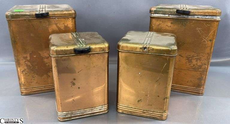 4pcs Kreamer Copper Tone Canister Set - 8" of tallest, some wear image