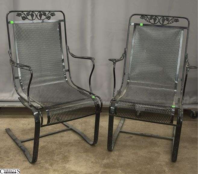 2 Salterini Woodard Grapevine Motif Bouncer Wrought Iron Patio Chairs - 27" x 39.5" - 17" seat of each image