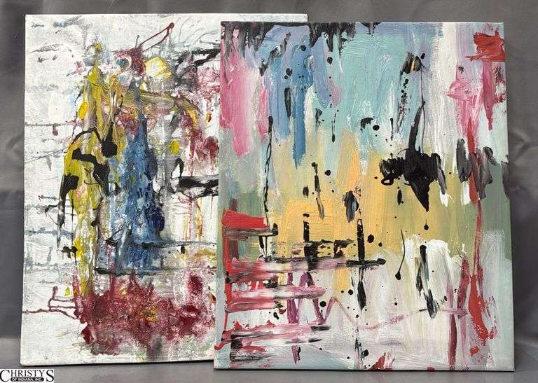 2 Abstract Paintings On Canvas By Alummoa Zumiga Each Measure 22x27"