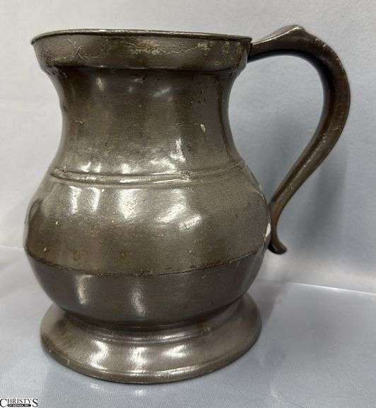 4 J. Abbot Pewter Tankards Some Dents, Tallest 6"