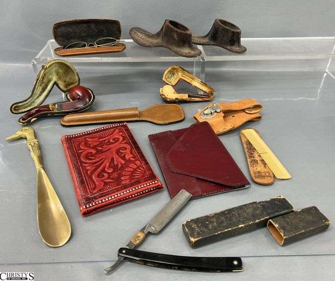 Cast Iron Shoe Molds, Wallets, Brass Shoe Horn, Pipes With Cases image