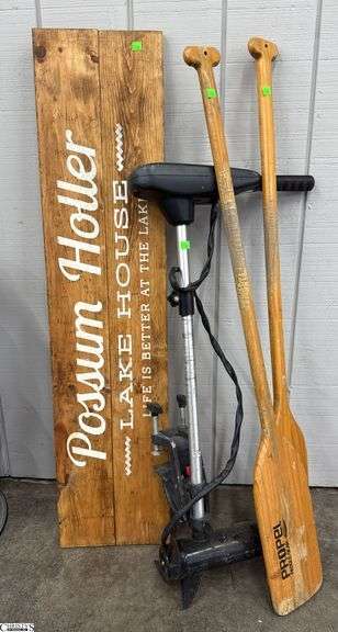 Motorguide Thruster Trolling Motor, Pair of Oars, Lake House Sign - 38" of motor image