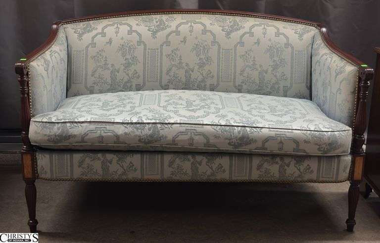 Hickory Chair Co. Chinoiserie Style Upholstered Settee - 53" x 28" x 34" - 20" seat - some wear and toning to upholstery, some chipping to frame image