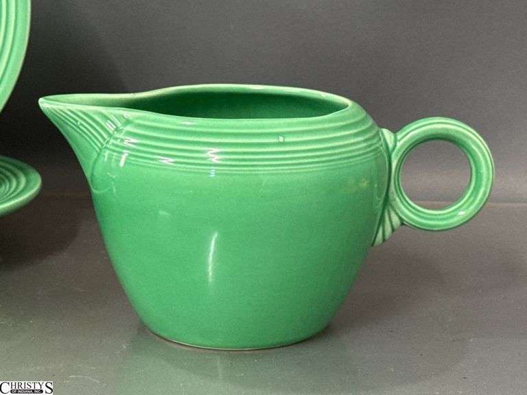 18pcs Fiesta Green Dishes - Charger Platter, Plates, Saucers, Bowls, Cups, 2 Pint Pitcher- 14" of largest