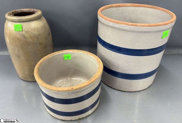 3 Crocks, 2 Striped, 1 Galena Style - 7.5" x 8" of largest image