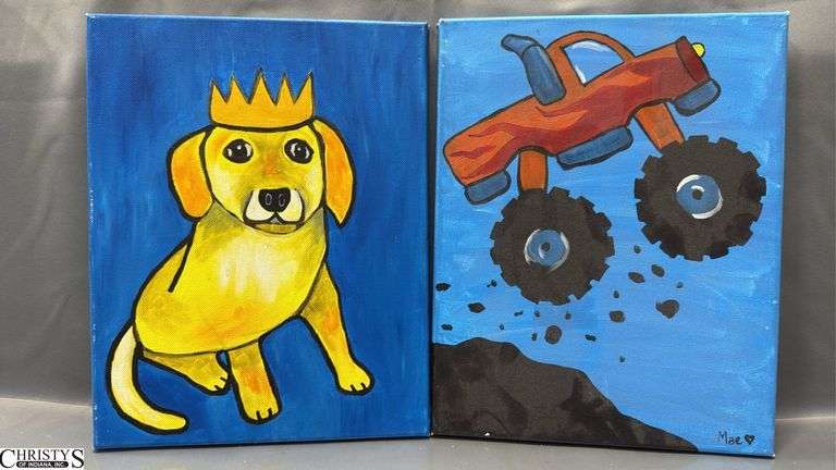16 Painting Party Canvases, Youth Themes, Dogs, Trucks, Frogs In Moonlight, Cactus Sunset and More 11x14"