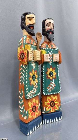 Pair of Guatemalan Carved and Figures, One Missing Spoon