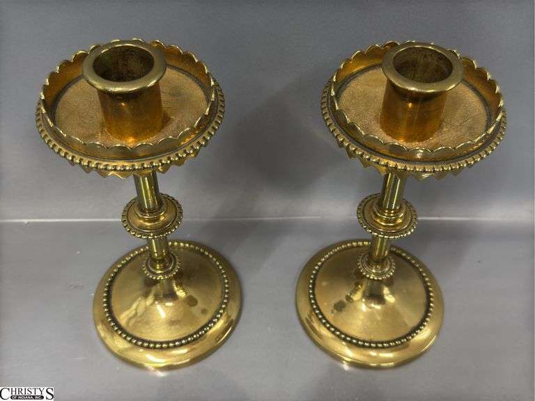 Pair of Brass Church Candle Holders 7.25"