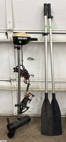Minn Kota Trolling Motor and Pair of Oars - 47" of motor, as sits image
