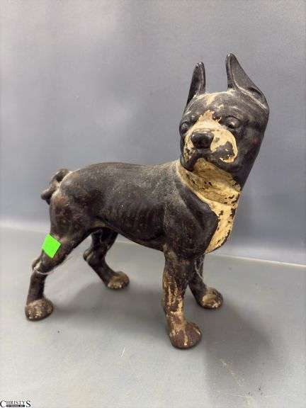Vintage Boston Terrier Cast Iron Door Stop 10.5x10.5", More Wear to The Finish