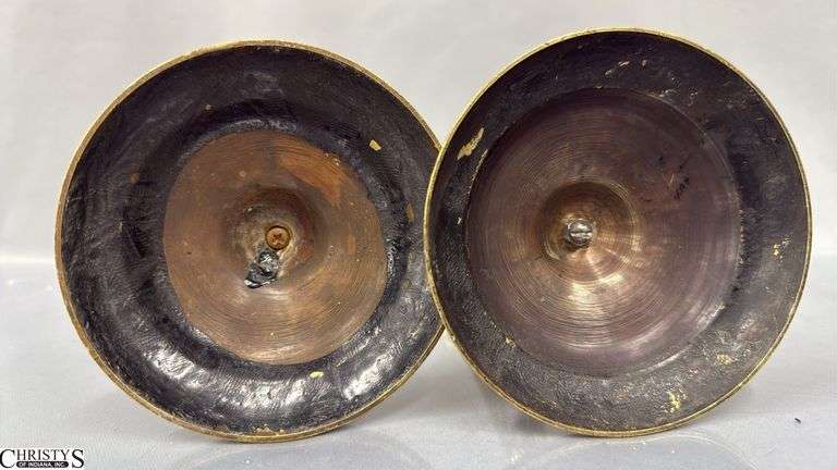 Pair of Bohemian Style Brass Candle Sticks 10.5" Tall