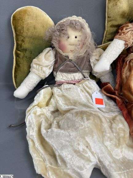 Pair of Little Souls Angel Dolls by Gretchen Wilson, One named “Jingle” and one named “Joy”, 18", Some Sun Fading On Dress
