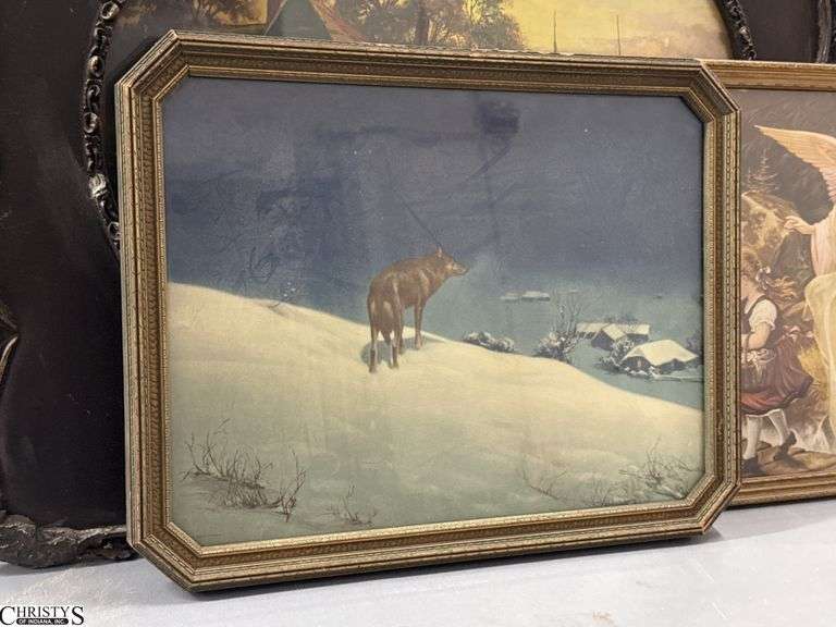 5pcs, Framed Art Prints and Painting, Wear to The Frames, One Has Been Repaired, Largest 26x32"