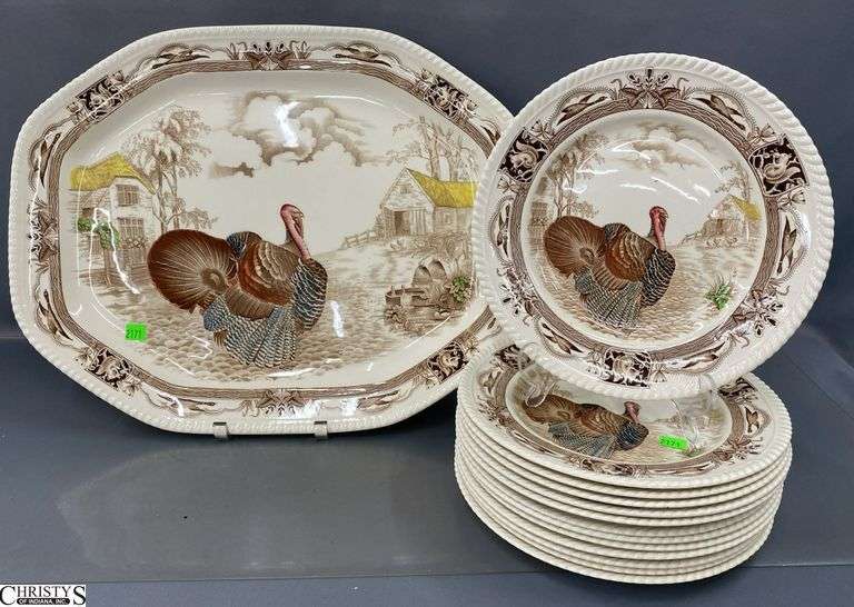 Johnson Bros "Barnyard King" Turkey Serving Platter and 13 plates - 20.5" of platter image