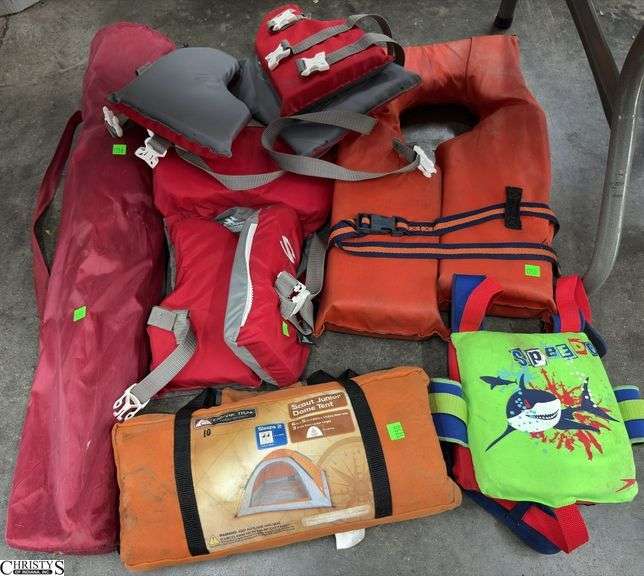 4 Youth Toddler Life Jackets, Junior Dome Tent, Camp Chair image