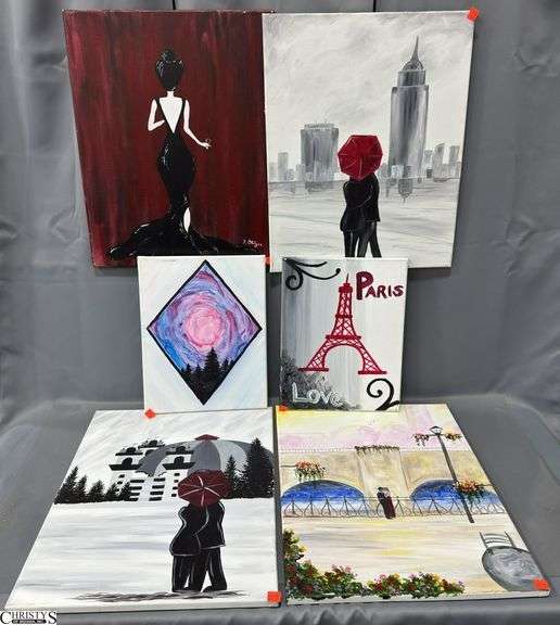 Paintings on Canvas, Paris, Red Accent, Larger 16x20"