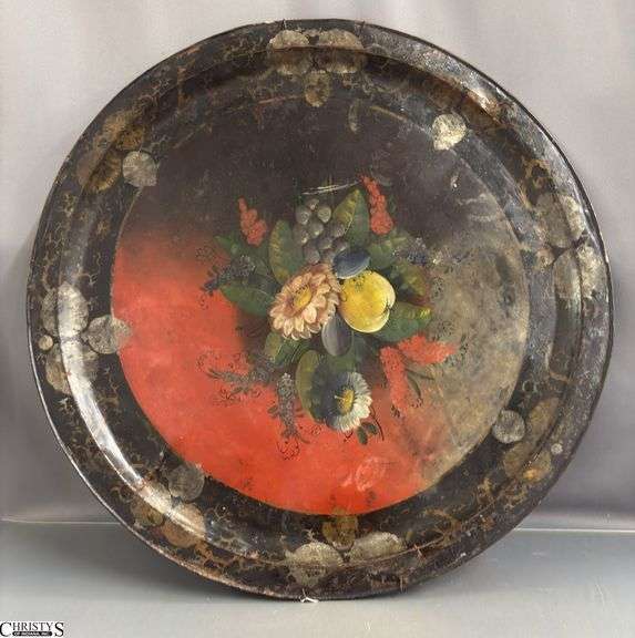 27.5" Painted Toleware Charger - some wear to finish image