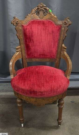 Victorian Red Upholstered Hip Rest Chair 21"x18"x39" image