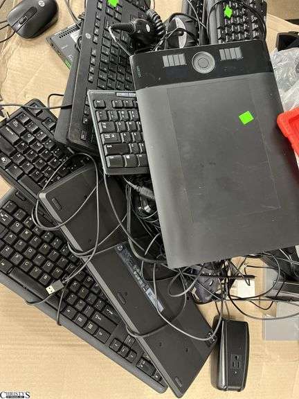 Pallet of Computer Related Items Monitors, Keyboards, Microphones