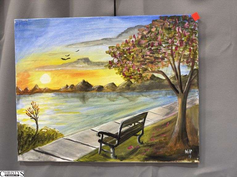 10 Painting Party Canvases, Park Bench, and Other Landscape Scenes Each Measures 16x20"