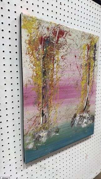 Samuel Tinoco Trees, Blue Ground and Pink Sky Acrylic On Canvas 20x25"