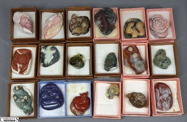 18 Carved Stone Pendants.  Most in Gift Boxes image