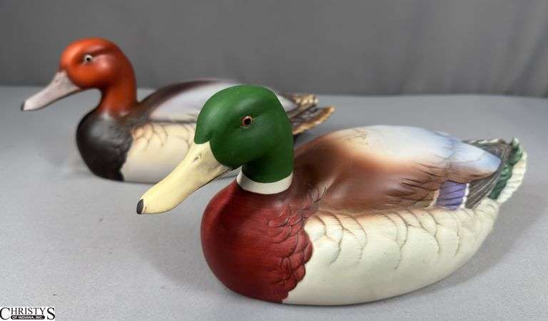 2 Andrea by Sadek Porcelain Ducks- Canvasback Duck 7915 and Mallard Duck image