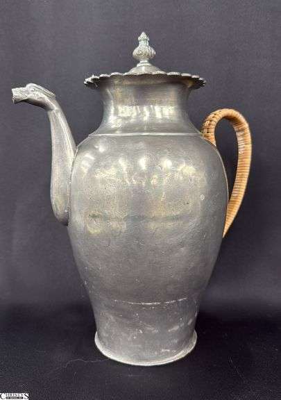 Pewter Pitcher, Woven Accent Handle, Has Mark 12" Tall