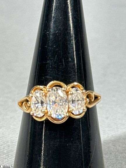 14K Yellow Gold Ring with 3 CZ Stones image