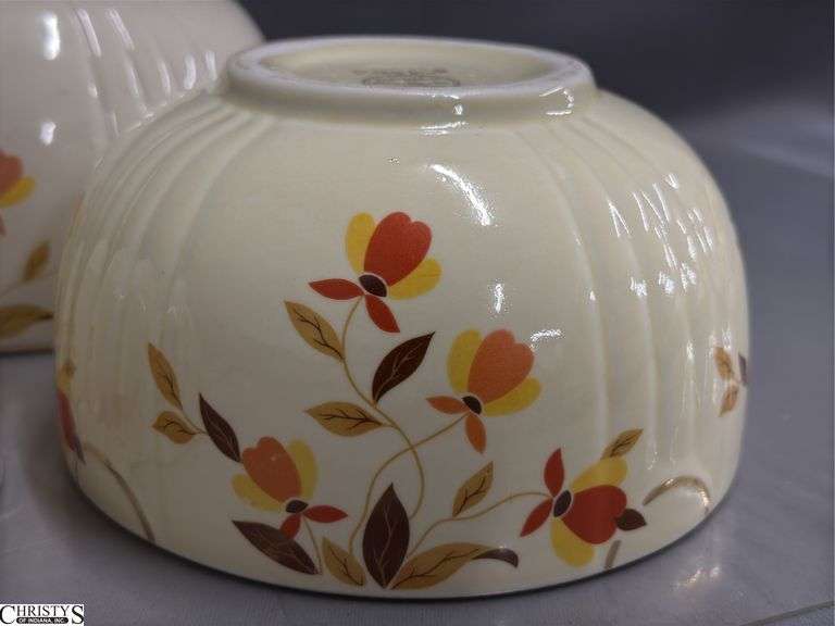 4 Hall's Jewel Tea Mixing Bowls - 9" x 5" of largest