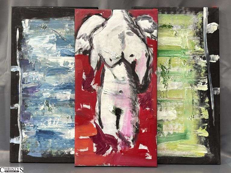 3 Paintings on Canvas By Alummoa Zumigo, Largest 15x27"