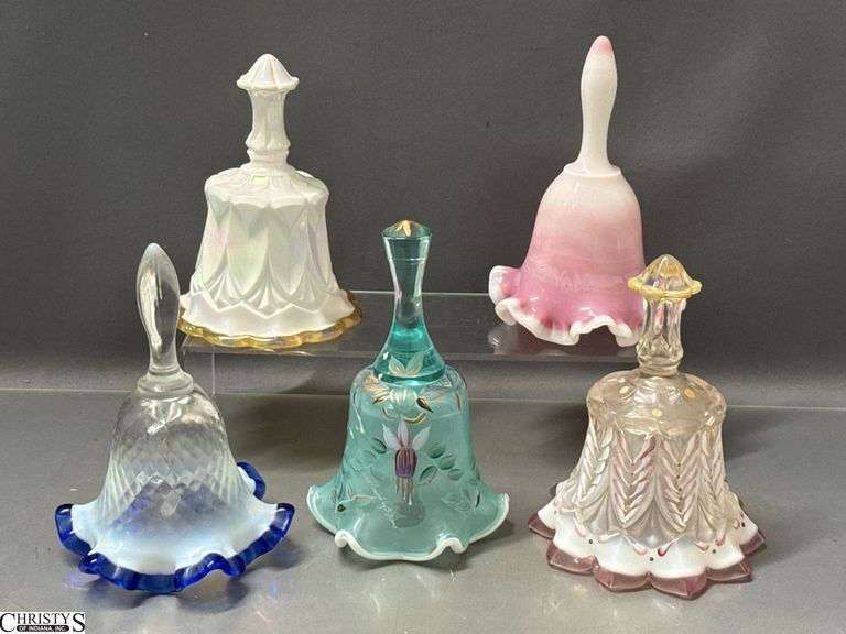 6 Ruffled Edge Glass Bells - 7" of tallest image
