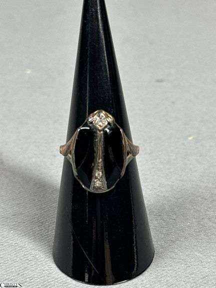 10K Black Onyx and Diamond Ring.  Ring includes 3 Small Diamonds image