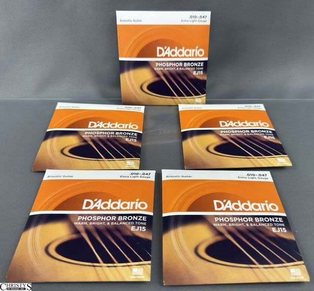 Lot of 5 D'Addario EJ15 Phosphor Bronze Acoustic Guitar Strings - Extra Light .010-.047