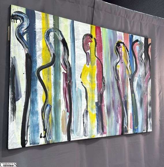 Alummoa Zumiga Party People #2 Mixed Media and Oil On Canvas Multicolor Measures 55x35"