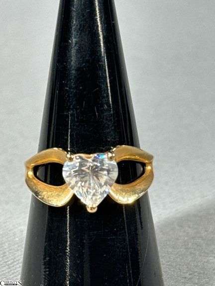 14K Yellow Gold Ring with Heart Shaped CZ Stone image