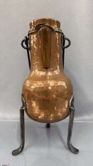 Hammered Copper Kettle 14.25" With Iron Feet and Swing Handle