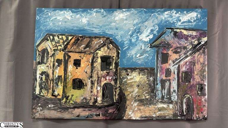 Antonio Garcia Village Streets #3, Acrylic Painting On Canvas 35x56"