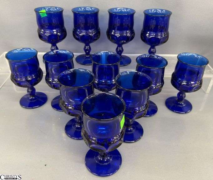 12 Cobalt Indiana Glass Tiara Goblets - 6" of each image