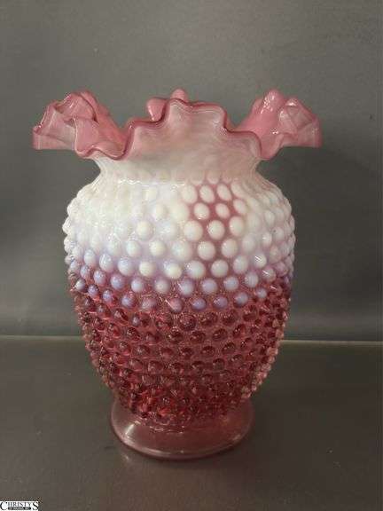 3 Fenton Hobnail and Ruffled Edge Glass Vase, Bowl, and Small Pitcher - 8" of vase