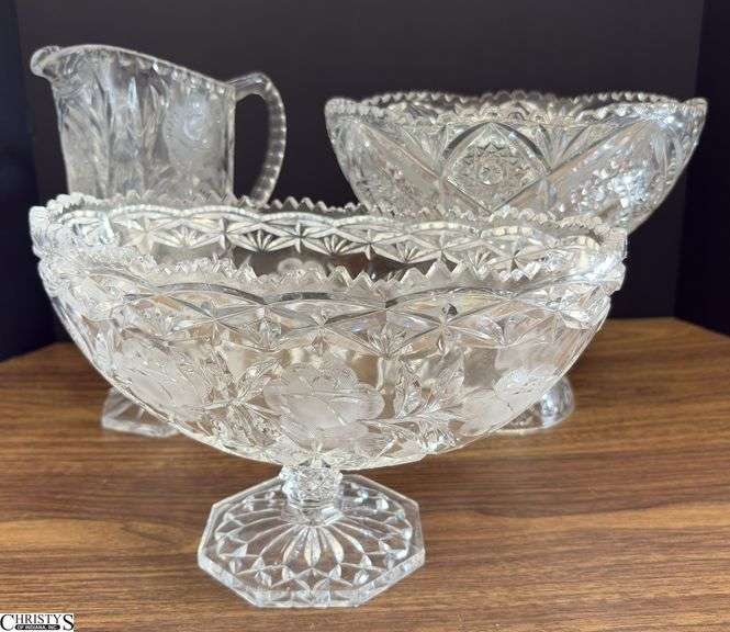 Hofbauer Glass Style Pedestal Dishes and Pitcher - 10.5" of tallest image